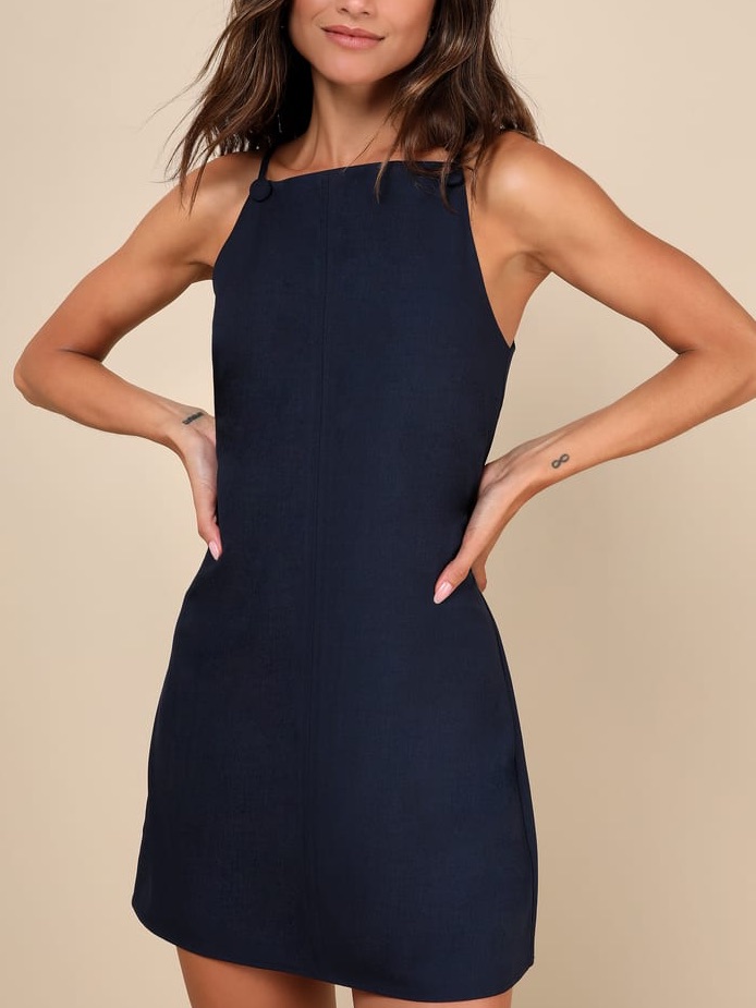 Lulus Chic Ease Navy Blue Sleeveless Mini Dress Size M Nwt